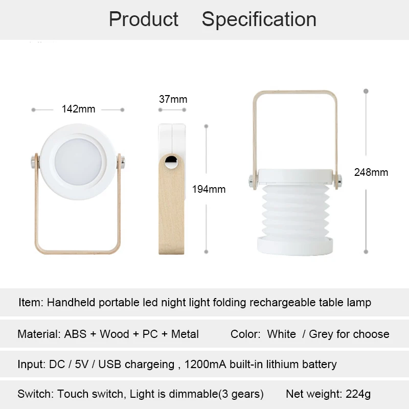 Светодиодный ночник портативный приглушаемая прикроватная лампа настольная с USB