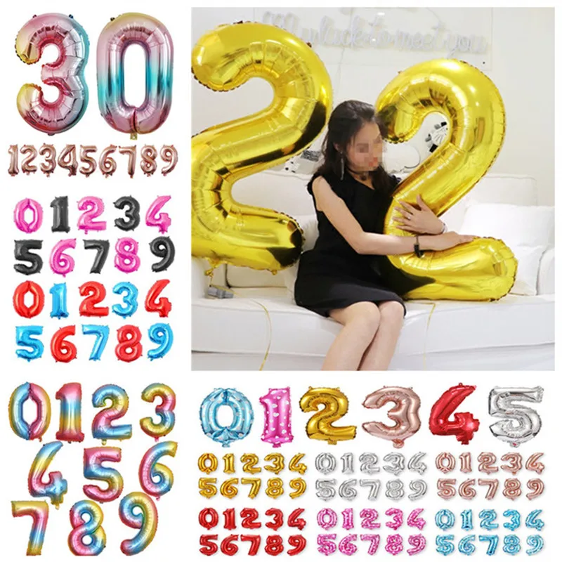 32 дюймовые воздушные шары в форме цифр с фольгированные для дня рождения свадьбы