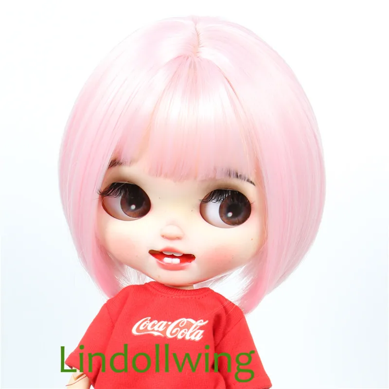 

Парик блайз Qbaby Amydoll, 9-10 дюймов, короткий, прямой, цвет бледно-розовый