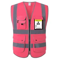 Pink Reflective Safety Vest with Zipper and Pockets