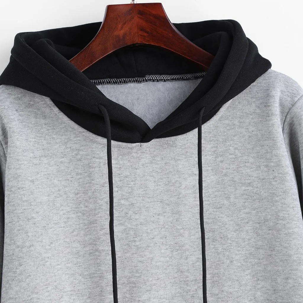 Женские толстовки Sudadera Mujer с длинным рукавом, Женская Осенняя уличная одежда, лоскутный пуловер с карманом, толстовка с капюшоном