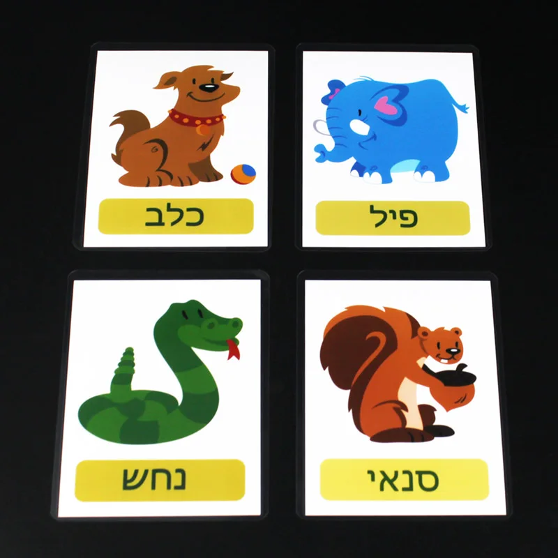 Kids 22Pcs Flashcards Hebrew Language Animals Word Learning Pocket Card Classroom Supplies Kindergarten Preschool Montessori Toy 3