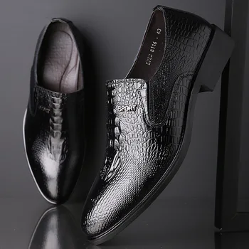 

Men Crocodile Grain Genuine Leather Shoes Breathable Business Dress Mens Shoes Luxury Black Formal Oxfords Wedding Party Shoes
