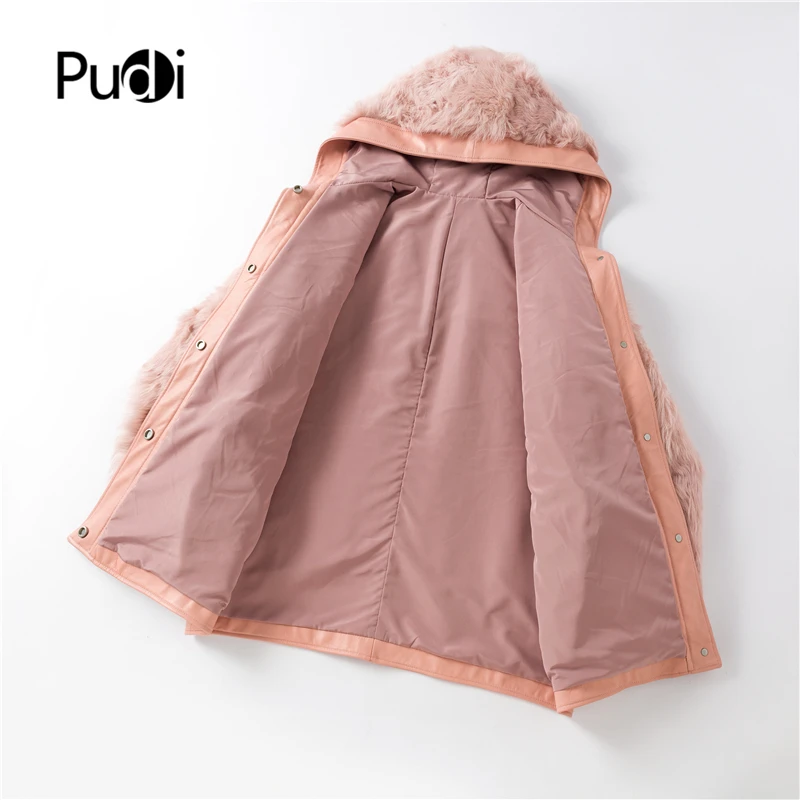 PUDI B401701 Женское зимнее теплое пальто с натуральным овечьим мехом, классическое женское пальто с капюшоном, куртка, пальто
