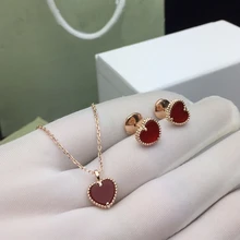 925 пробы Серебряный Красный агатовый Корпус Сердце серьги-гвоздики короткое ожерелье с подвеской браслет с подвеской S925 18k желтый/розовое золото