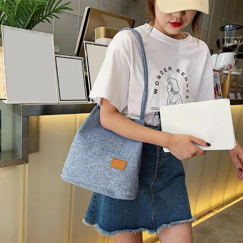 

Fashion Solid Color Shoulder Handbags Linen Women Large Capacity Top-handle Bags Casual Simple Shopping Totes for Female Lady