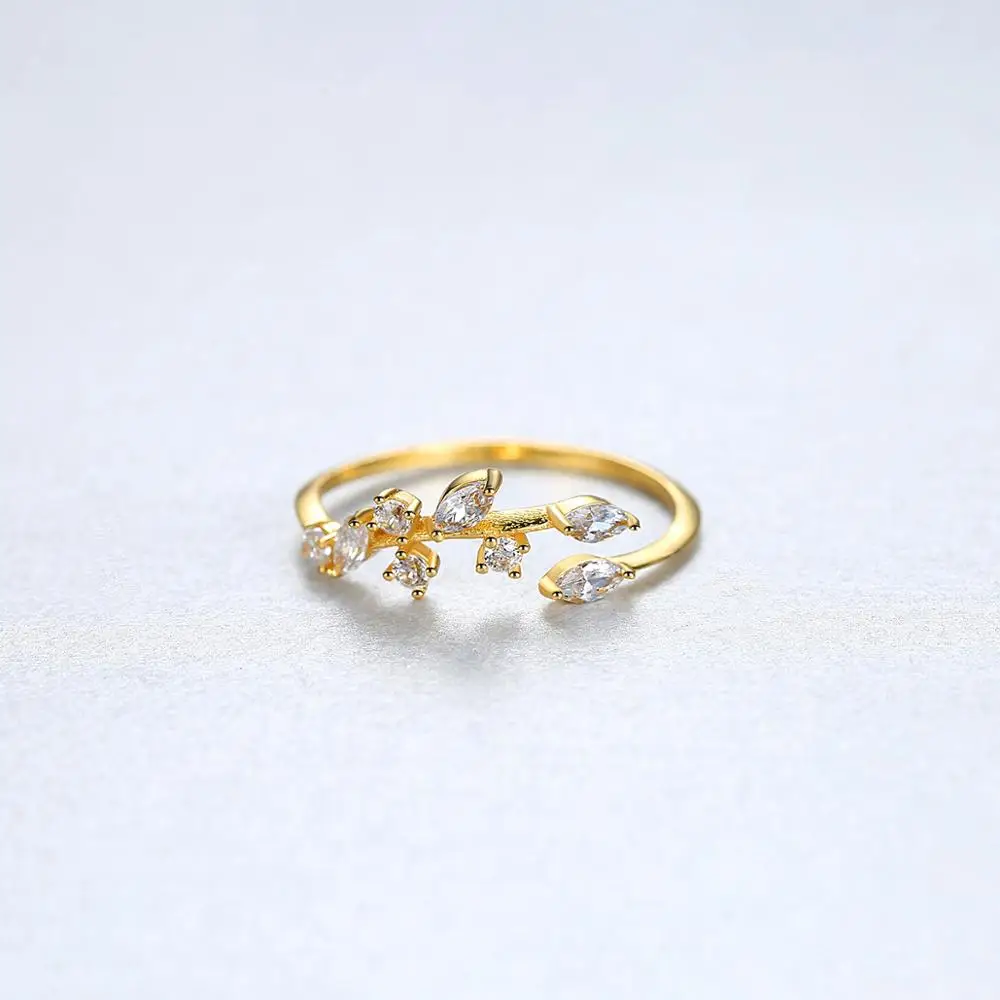 Gem&Time корейское 925 пробы Серебряное растительное оливковое кольцо для женщин Штабелируемый Циркон регулируемое кольцо на палец серебро 925 ювелирное изделие