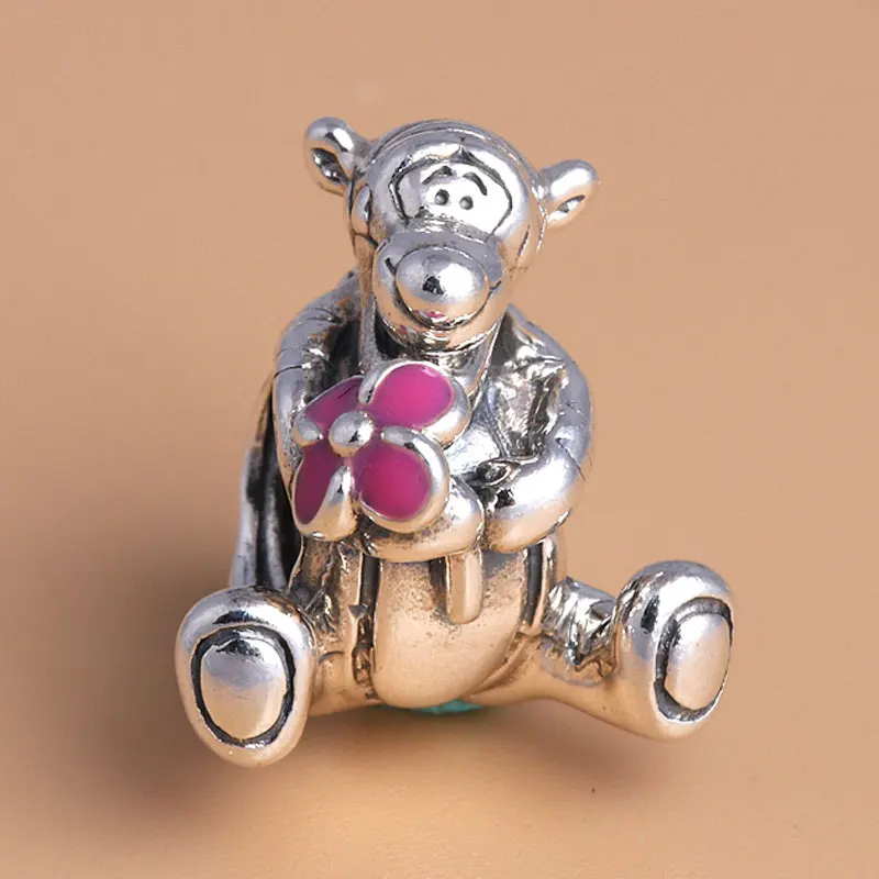 

Original Pink Enamel Cute Cartoon Tigger Beads Fit 925 Sterling Silver Bead Charm Women Pandora Bracelet Bangle DIY Jewelry