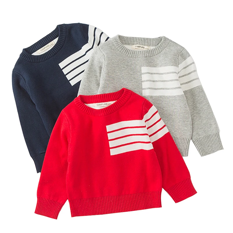

Autumn Winter 2019 Children's Cotton Knit Long Sleeved Round Neck Stripe Design Pullover Baby Sweater Girl Boy