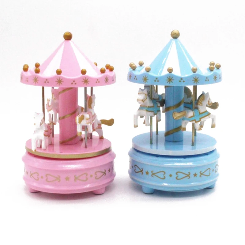 Merry-go-круглые деревянные милые Интересные музыкальные игрушки Детская игра домашний декор лошадь музыка Рождество Свадьба День рождения подарок карусель