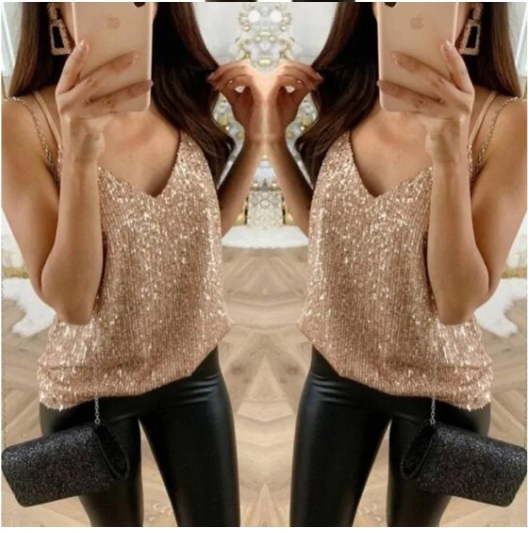 Wipalo S-5XL Plus Size Bronzing Strap Top Casual Sling Vest Women V Neck Basic Cami Sleeveless Women'S Summer Tank Tops | Женская