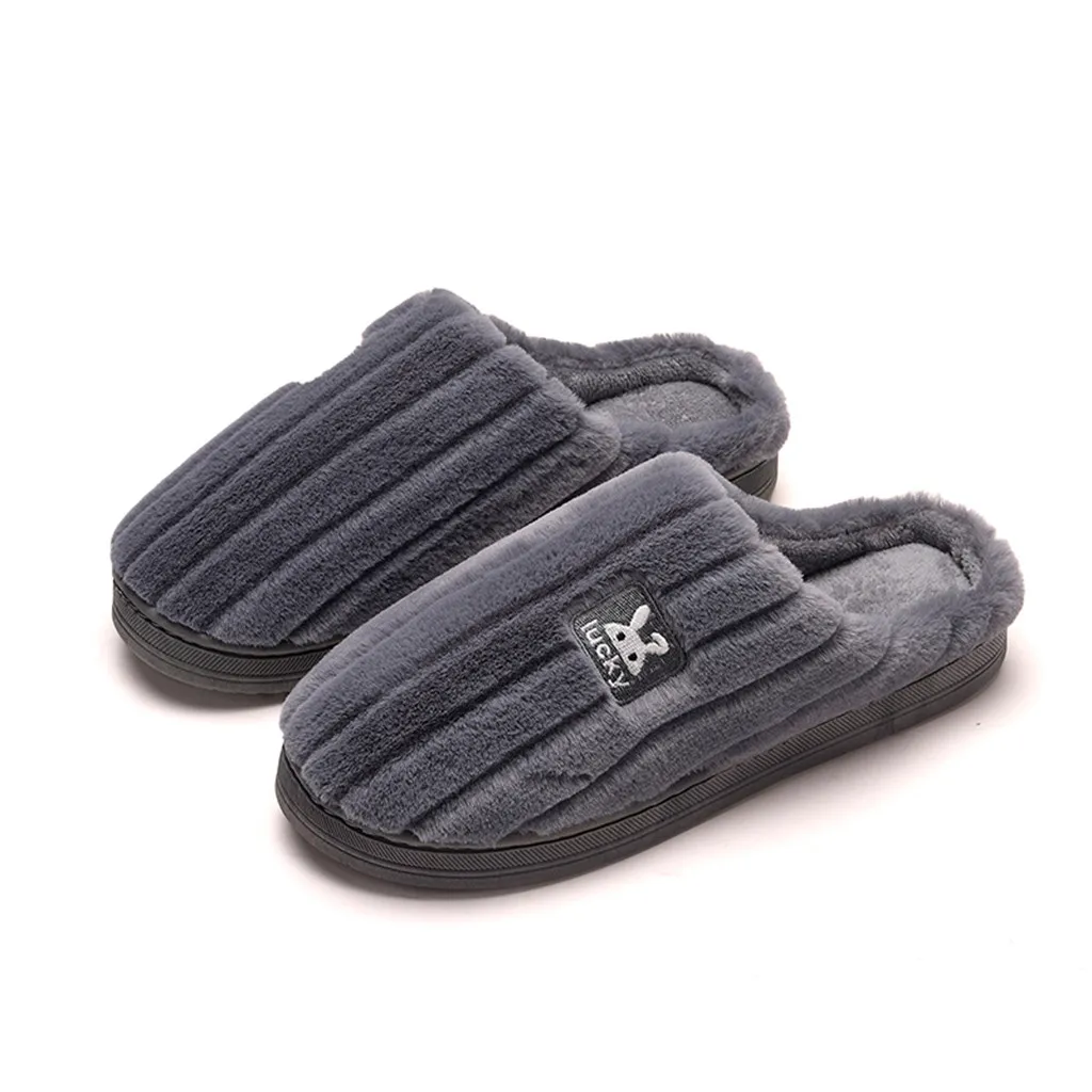 Winter Warm Large Size Mens Women's Couples Rabbit Non-slip Floor Home Flock Cover Toe Slippers Bedroom Shoes sapato masculino