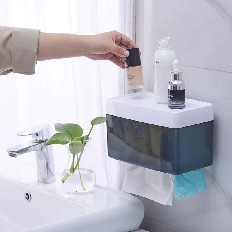 Long bathroom toilet continental waterproof paper carton shelf without punching suction cup tissue box | Дом и сад