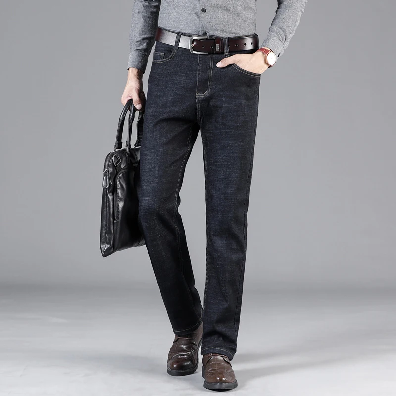 

2019 New Classical Men's Business Jeans Fashion High Waist Casual Jeans Men Straight Fit Denim Trousers hombre Long Smart Pants