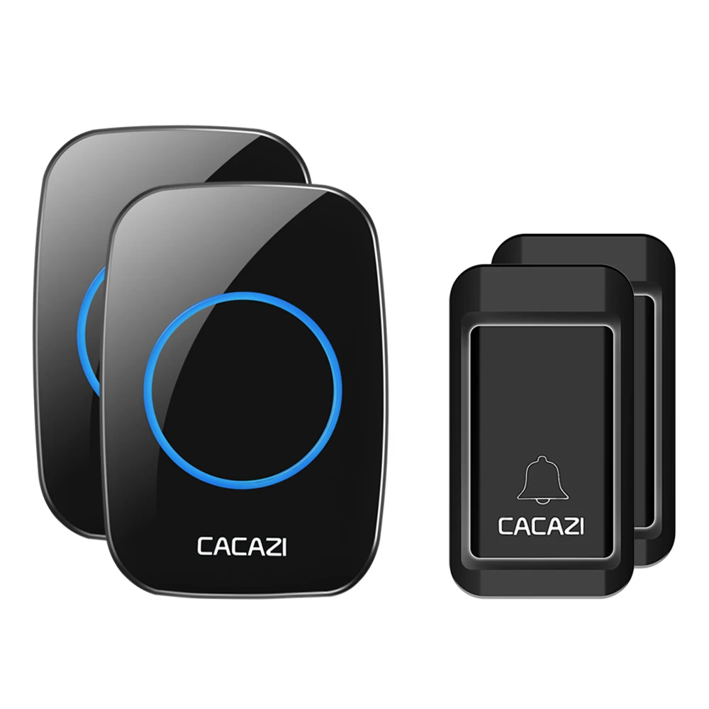 2 button 2 receiver Беспроводной дверной звонок CACAZI с автономным питанием, без батареек, водонепроницаемая кнопка, дистанционный светодиодный светильник на 120 м, Домашний Беспроводной звонок с европейской вилкой, 38 колокольчиков - Цвет: 2 button 2 receiver