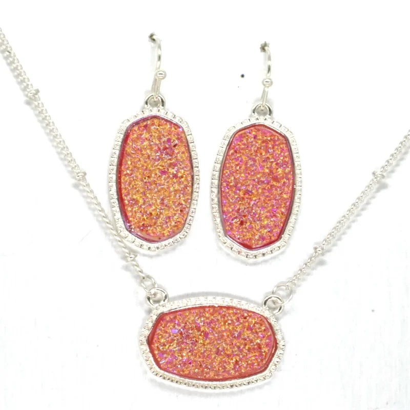 Большой переливающийся кулон Drusy с друзой 11 цветов ожерелье подходящими