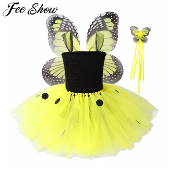 

Vestido Infantil Real 2019 Girls Tutu Dress Baby Fluffy Tulle With Butterfly Wing Halloween Kids Party Cosplay Costume Dresses