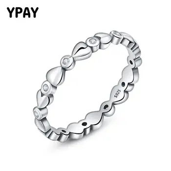 

YPAY 100% Real 925 Sterling Silver Classic Forever Love Heart Finger Rings for Women AAA Zircon Engagement Fine Jewelry YMR128