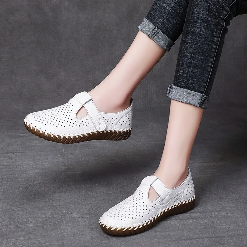 DRKANOL 2024 Women Loafers Handmade Sewing Soft Bottom Genuine Leather Flat Shoes Ladies Comfort Pregnant Woman Casual Shoes