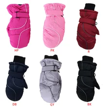 Зимние лыжные перчатки для детей ясельного возраста, водонепроницаемые, ветрозащитные, одноцветные, в стиле пэчворк, утепленные, регулируемые, эластичные варежки, От 5 до 9 лет