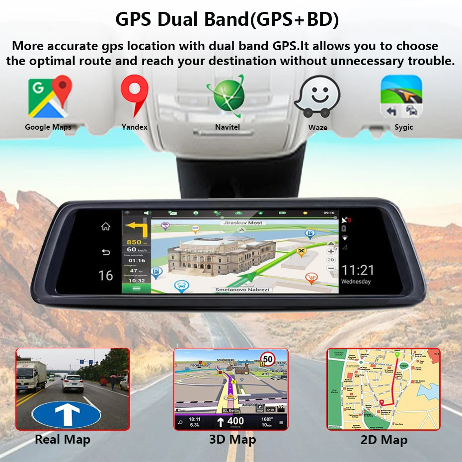 QUIDUX 1" 4G Автомобильное зеркало заднего вида DVR Android gps навигация ADAS Full HD 1080P видео камера рекордер двойной объектив с кронштейном