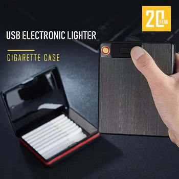 

20pcs Cigarette Case Box Plasma Arc Tungsten Lighter USB Electronic Pulse Lighters for Car Big Capacity Tobacco Holder Cases