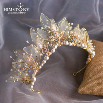 

HIMSTORY Royal Baroque Pearls Wedding Tiara Crowns Crystal Gorgeous Princess Brides Headbands Hair Jewelry Bridal Hair Accessory