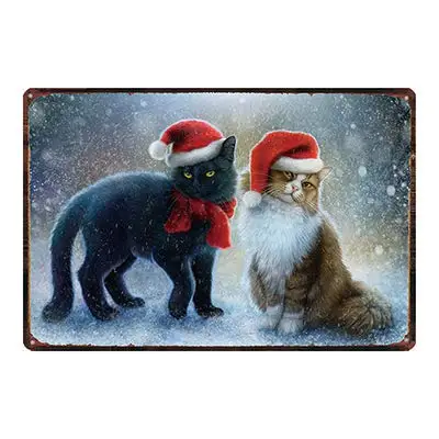 

Retro Vintage Metal Tin Sign Christmas Cute Cat Home Bar Kitchen Bedroom Wall Decor Sign 12X8Inch