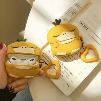 

Silicone Case for AirPods Cute Protective Cover Bluetooth Earphone Case for Apple Airpods2 Accessories with Ring Strap Psyduck