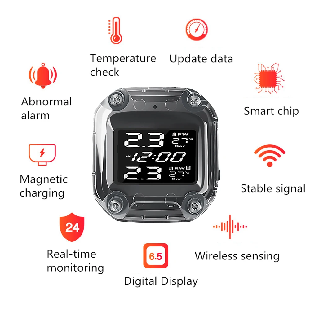  TPMS Motorcycle Ÿ̾ з  LCD  ȭ ڱ  ڵ ˶  Ÿ̾ з ܺ  Ÿ̾   tpms ũ