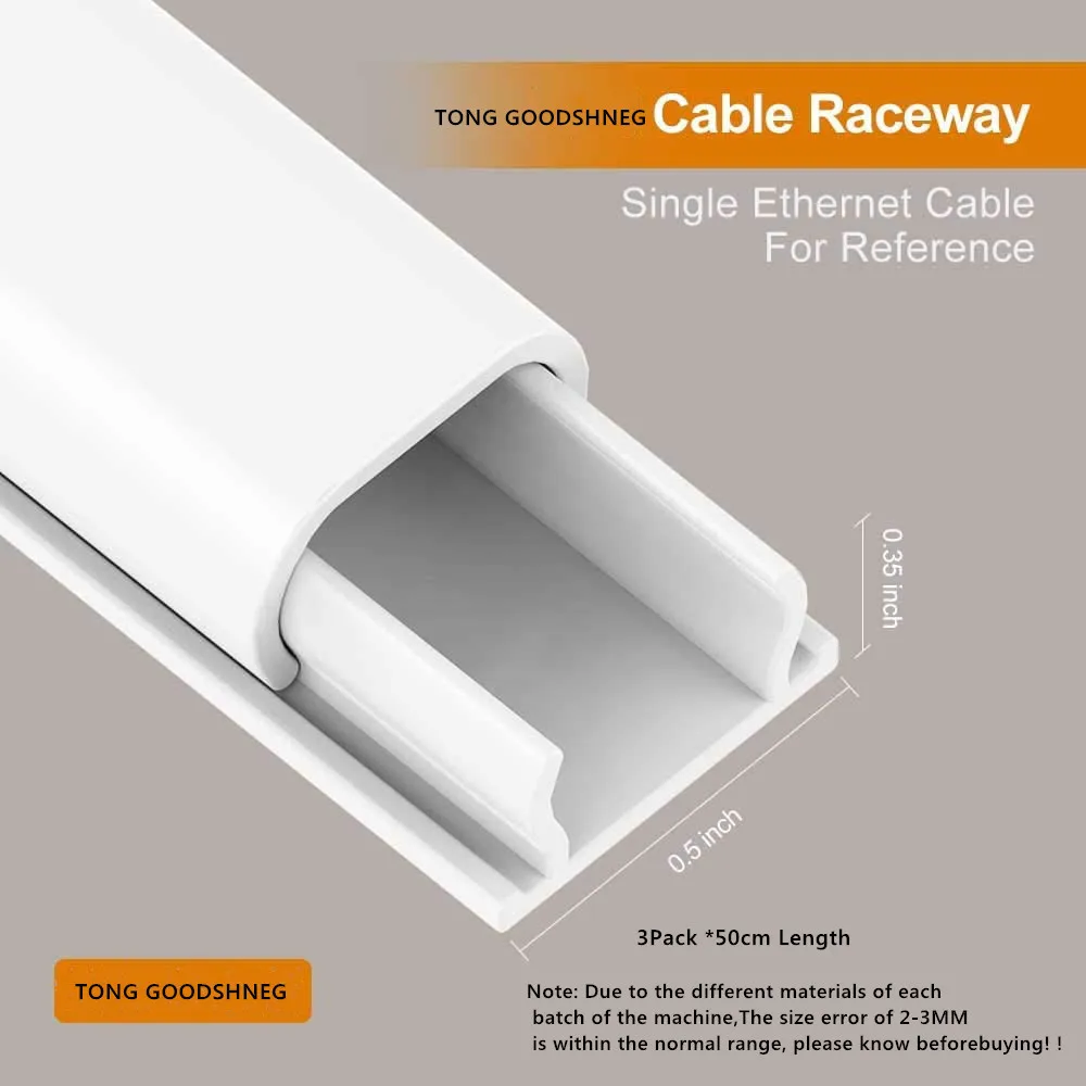 Wall Cable Cover White Cable Channel Cord Concealer to Hide a Single Ethernet and Speaker Wire at Home or in The Office