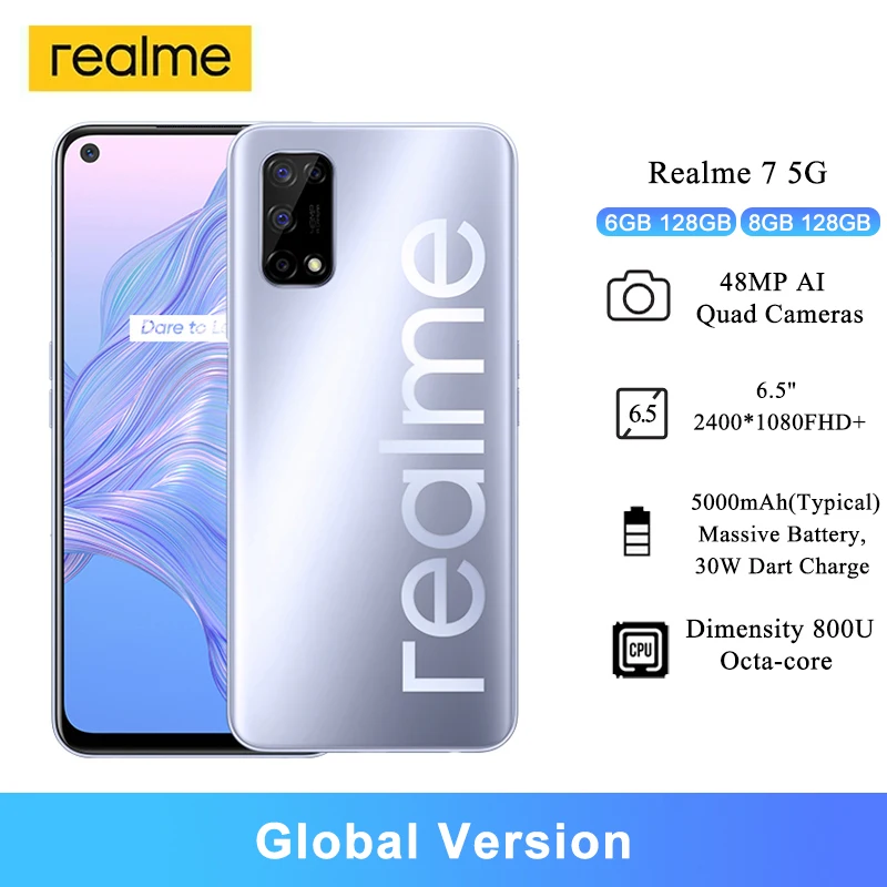 Смартфон глобальная версия Realme 7 5G экран Full HD + 6 5 дюйма Восьмиядерный процессор 800U