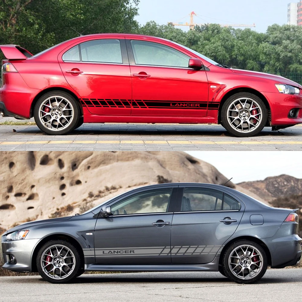 2 шт. двери автомобиля боковой юбки полосы наклейки для Mitsubishi Lancer 10 3 9 EX Outlander 3 ASX L200 Ralliart соревнований аксессуары