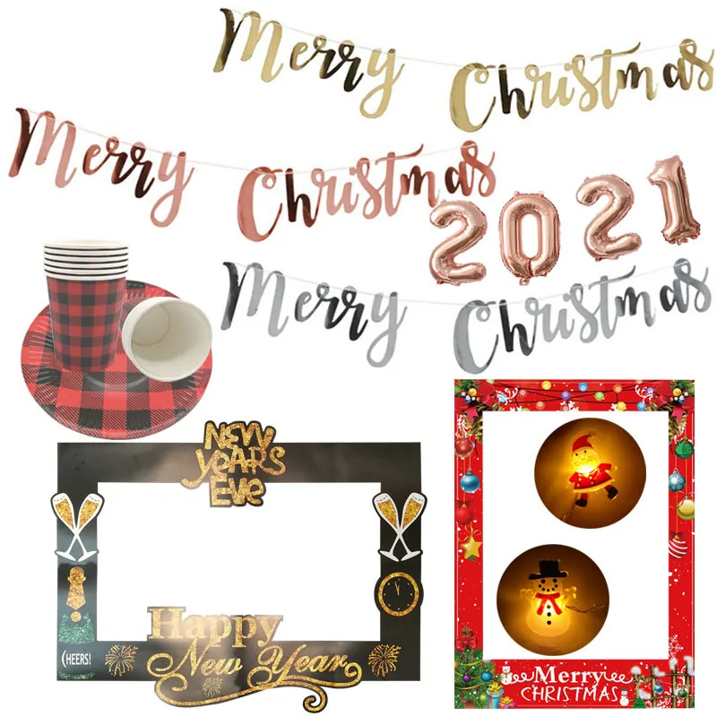 2020 Merry Christmas Banner Garland Bunting Party LED Light String Banner 2021 Happy New Year