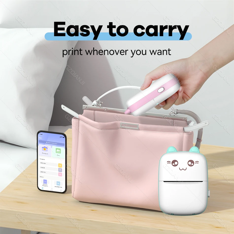 Portable Mini Wireless Thermal Photo Printer Pocket Cute Sticker Printers  Paper Roll For Android iOS DIY