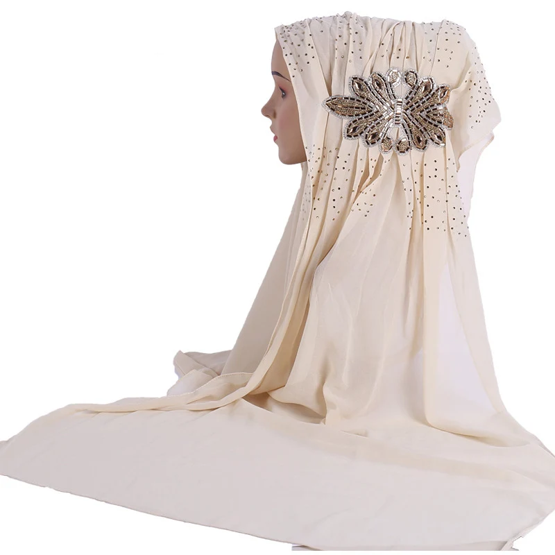 70*170 см арабский головной платок для женщин сверлильный цветок шифон мусульманский хиджаб шарф femme musulman платок хиджаб и тюрбан для обертывания foulard