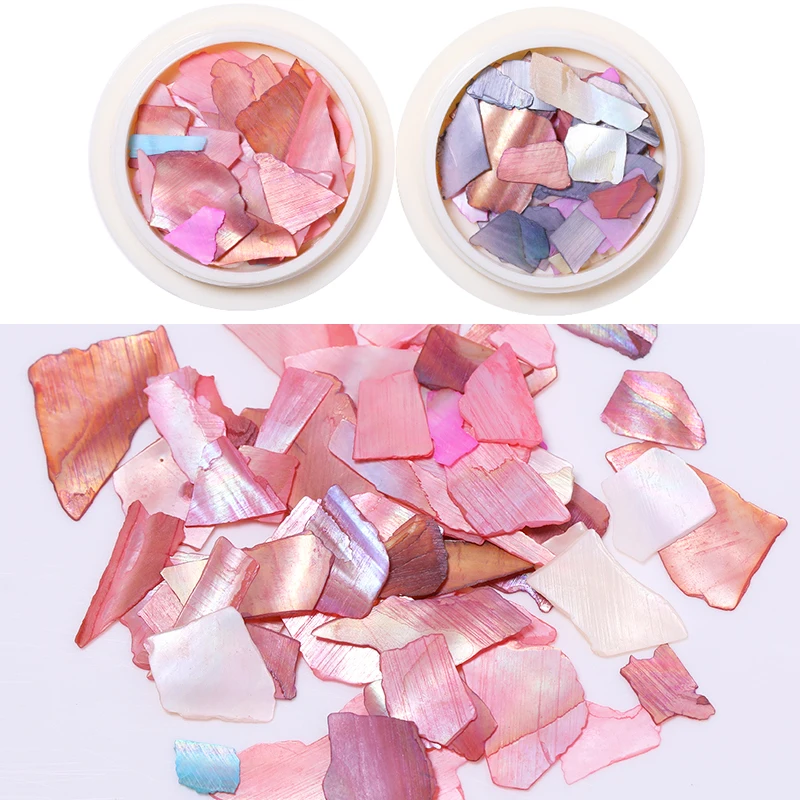 

1 Box AB Colors Irregular 3D Nail Art Decorations Pink Seashell Slices Mixed Size Holographic Paillette DIY Designs for Nail Art