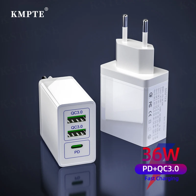 

KMPTE PD Charger 36W USB Fast Charger QC3.0 Type C PD Plug Wall Charger For iPhone 11 XS Max Pro Samsung S20 Huawei Xiaomi Mi 10