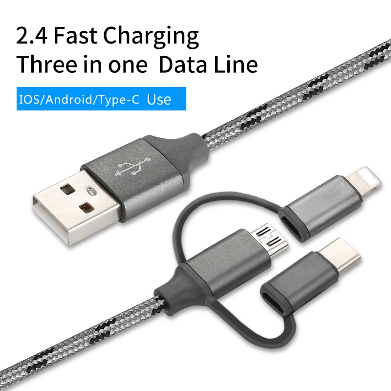 Зарядный шнур для телефона c type кабель micro usb 3 в 1 apple iphone 7 11 pro max xr Быстрая Зарядка
