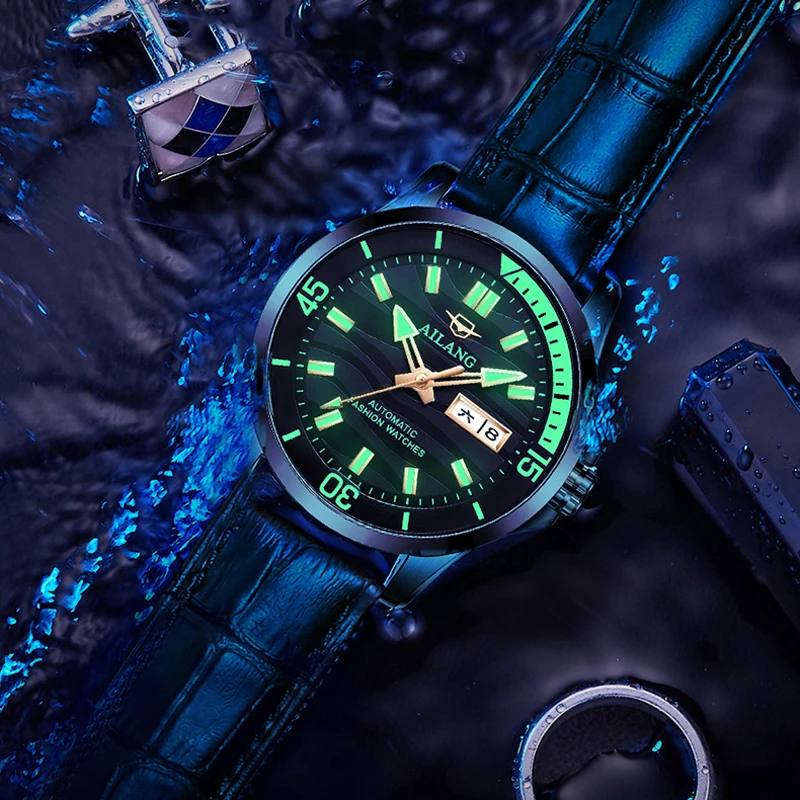 Business Mens Mechanical Watch Luxury Stainless Steel Sport Waterproof Automatic Watch for AILANG