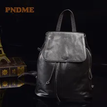 High quality top layer cowhide black backpack vintage lady hand designed backpack student bag computer bag
