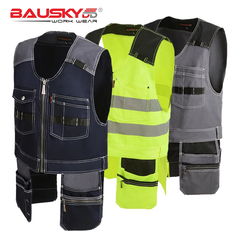 Bauskydd High Quality Men Male Female Outdoor Workwear Mens Work Vests Multifunction Tool Multi Pockets Vests Free Shipping