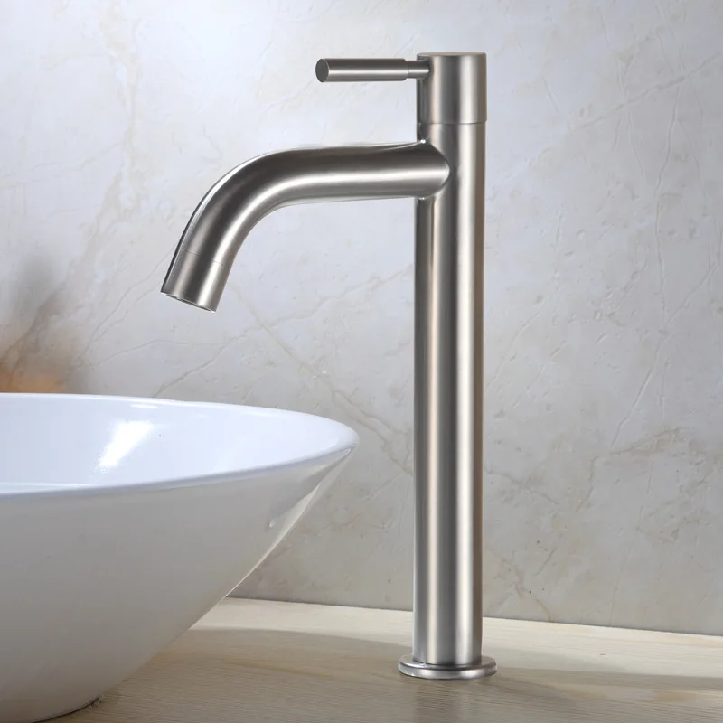 

Heightening Scimitar 304 Stainless Steel Basin Faucet Single Cold Sitting Type Bathroom Table Basin Wash Lavatory Bibcock
