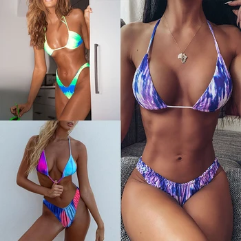 

Sexy New Tie Dyed Micro Bikini Set Thong High Waist Swimsuit Female Bathers Halter Push Up Swimwear Women Bather Bathing Suit