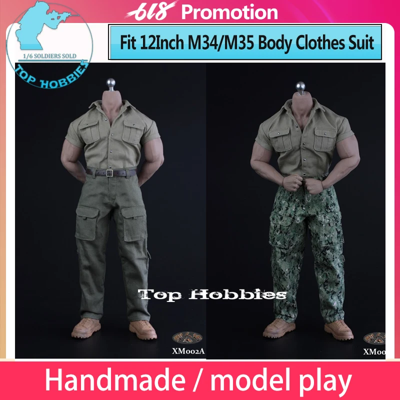 

XM02A B 1/6 Scale Explorer Male Tight Short Sleeves Shirt Leisure Pants Clothing Set Combat Boots Suit F 12 M34 M35 Muscle Body