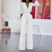 Women Sexy Jumpsuit Deep V-Neck Jumpsuits Wide Leg Pants Elegant Romper Puff Sleeve Casual Party Overalls Sash Female Pure White Women Sexy Jumpsuit Deep V-Neck Jumpsuits Wide Leg Pants Elegant Romper Puff Sleeve Casual Party Overalls Sash Female Pure White