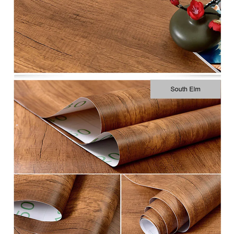 YUNPOINT Wood Grain Self-Adhesive PVC Wallpaper Tabletop Renovation Stickers Bedroom Wardrobe Cabinet Waterproof Decorative Film 4