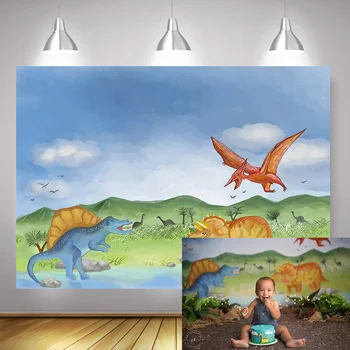 

Wild Dinosaur Children Birthday Smash Cake Photography Backdrop Newborn Baby Portrait Background Dinosaur Jungle Party Photocall