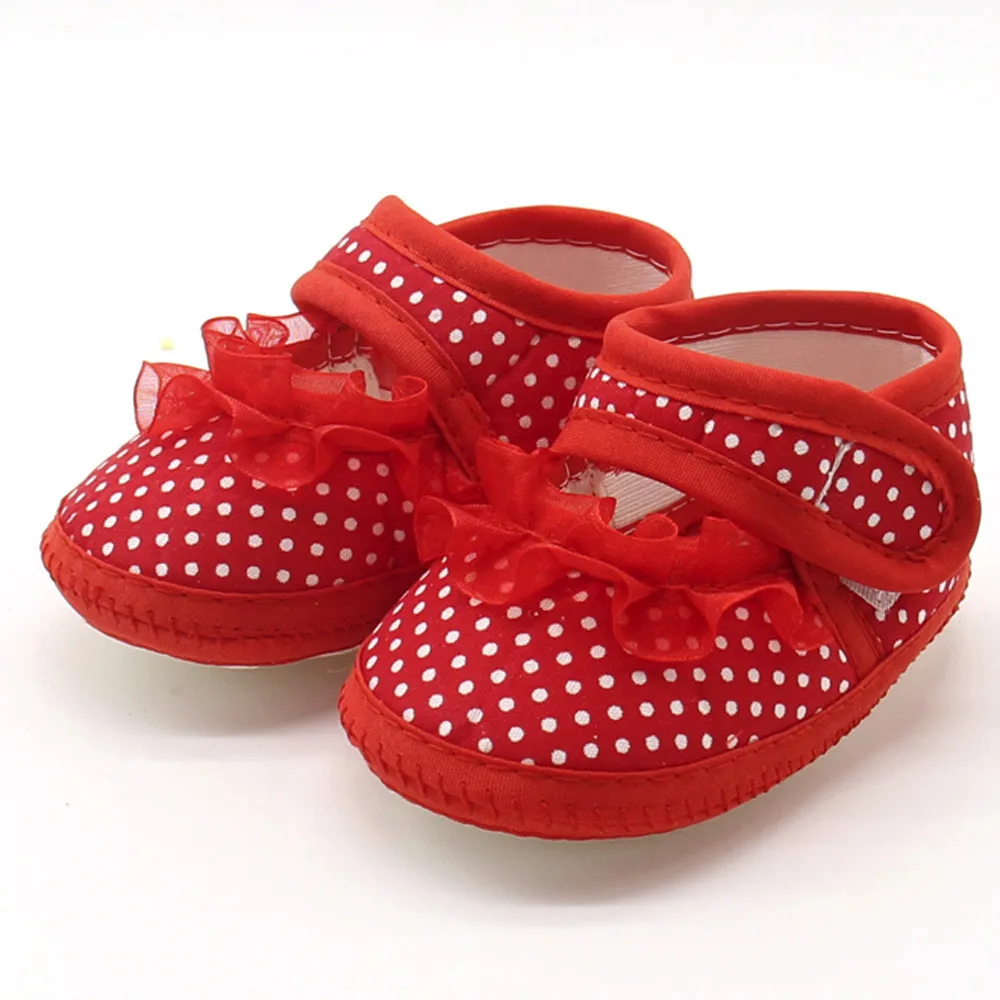 

Newborn Infant Baby Dot Lace Girls Soft Sole Prewalker Warm Casual Flats Shoes Print Cotton Fabric Fashion Shoes New Year Gifts