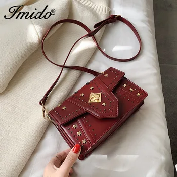 

Luxury Square Handbag Retro Fashion 2020 New Quality PU Leather Women's Designer Handbag Rivets Lock Shoulder Messenger Bag